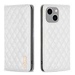 For iPhone 14 Plus Diamond Lattice Magnetic Leather Flip Phone Case(White)
