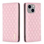 For iPhone 14 Plus Diamond Lattice Magnetic Leather Flip Phone Case(Pink)