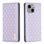 For iPhone 14 Plus Diamond Lattice Magnetic Leather Flip Phone Case(Purple)
