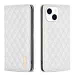 For iPhone 14 Diamond Lattice Magnetic Leather Flip Phone Case(White)