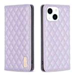 For iPhone 14 Diamond Lattice Magnetic Leather Flip Phone Case(Purple)