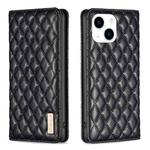 For iPhone 14 Diamond Lattice Magnetic Leather Flip Phone Case(Black)
