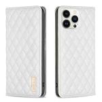 For iPhone 13 Pro Max Diamond Lattice Magnetic Leather Flip Phone Case(White)