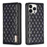 For iPhone 13 Pro Max Diamond Lattice Magnetic Leather Flip Phone Case(Black)