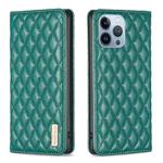 For iPhone 13 Pro Diamond Lattice Magnetic Leather Flip Phone Case(Green)