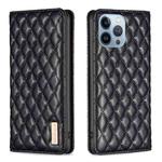 For iPhone 13 Pro Diamond Lattice Magnetic Leather Flip Phone Case(Black)