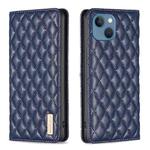 For iPhone 13 Diamond Lattice Magnetic Leather Flip Phone Case(Blue)