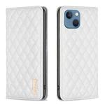 For iPhone 13 Diamond Lattice Magnetic Leather Flip Phone Case(White)