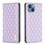 For iPhone 13 Diamond Lattice Magnetic Leather Flip Phone Case(Purple)
