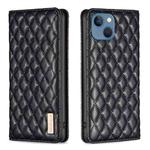 For iPhone 13 Diamond Lattice Magnetic Leather Flip Phone Case(Black)