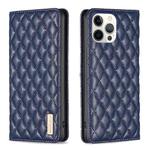 For iPhone 12 Pro Max Diamond Lattice Magnetic Leather Flip Phone Case(Blue)