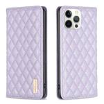 For iPhone 12 Pro Max Diamond Lattice Magnetic Leather Flip Phone Case(Purple)