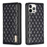 For iPhone 12 Pro Max Diamond Lattice Magnetic Leather Flip Phone Case(Black)