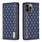 For iPhone 12 / 12 Pro Diamond Lattice Magnetic Leather Flip Phone Case(Blue)