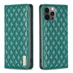 For iPhone 12 / 12 Pro Diamond Lattice Magnetic Leather Flip Phone Case(Green)