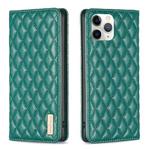 For iPhone 11 Pro Max Diamond Lattice Magnetic Leather Flip Phone Case(Green)
