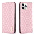 For iPhone 11 Pro Max Diamond Lattice Magnetic Leather Flip Phone Case(Pink)
