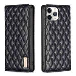 For iPhone 11 Pro Max Diamond Lattice Magnetic Leather Flip Phone Case(Black)