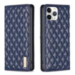 For iPhone 11 Pro Diamond Lattice Magnetic Leather Flip Phone Case(Blue)