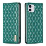 For iPhone 11 Diamond Lattice Magnetic Leather Flip Phone Case(Green)
