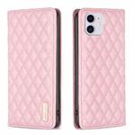 For iPhone 11 Diamond Lattice Magnetic Leather Flip Phone Case(Pink)