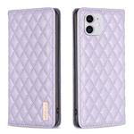 For iPhone 11 Diamond Lattice Magnetic Leather Flip Phone Case(Purple)