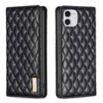 For iPhone 11 Diamond Lattice Magnetic Leather Flip Phone Case(Black)