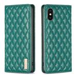 For iPhone XS Max Diamond Lattice Magnetic Leather Flip Phone Case(Green)