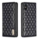 For iPhone XS Max Diamond Lattice Magnetic Leather Flip Phone Case(Black)