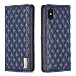 For iPhone XS / X Diamond Lattice Magnetic Leather Flip Phone Case(Blue)