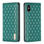 For iPhone XS / X Diamond Lattice Magnetic Leather Flip Phone Case(Green)