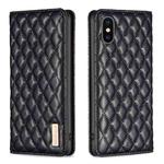 For iPhone XS / X Diamond Lattice Magnetic Leather Flip Phone Case(Black)