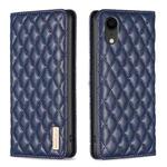 For iPhone XR Diamond Lattice Magnetic Leather Flip Phone Case(Blue)