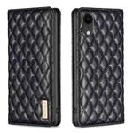 For iPhone XR Diamond Lattice Magnetic Leather Flip Phone Case(Black)