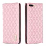 For iPhone 8 Plus / 7 Plus Diamond Lattice Magnetic Leather Flip Phone Case(Pink)