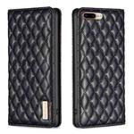 For iPhone 8 Plus / 7 Plus Diamond Lattice Magnetic Leather Flip Phone Case(Black)
