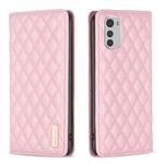 For Motorola Moto E32 4G Diamond Lattice Magnetic Leather Flip Phone Case(Pink)