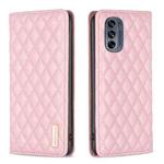 For Motorola Moto G62 Diamond Lattice Magnetic Leather Flip Phone Case(Pink)
