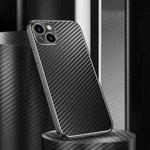 For iPhone 14 Metal Frame Carbon Fiber Phone Case(Black)