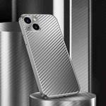 For iPhone 14 Metal Frame Carbon Fiber Phone Case(Grey)