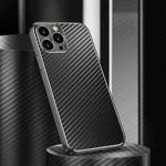 For iPhone 14 Pro Max Metal Frame Carbon Fiber Phone Case(Black)