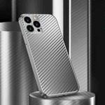 For iPhone 14 Pro Max Metal Frame Carbon Fiber Phone Case(Grey)