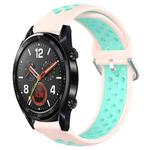 For Huawei Watch GT 46mm / 42mm 22mm Clasp Two Color Sport Watch Band (Mint Green + Light Pink)