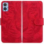 For Motorola Moto E22/E22i Tiger Embossing Pattern Horizontal Flip Leather Phone Case(Red)