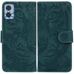 For Motorola Moto E22/E22i Tiger Embossing Pattern Horizontal Flip Leather Phone Case(Green)