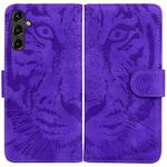 For Samsung Galaxy A14 5G Tiger Embossing Pattern Horizontal Flip Leather Phone Case(Purple)