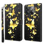 For OnePlus 10T 3D Painting Pattern TPU + PU Phone Case(Gold Butterfly)