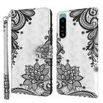 For Sony Xperia 5 IV 3D Painting Pattern TPU + PU Phone Case(Diagonal Black Flower)