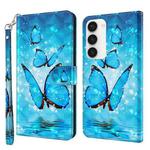 For Samsung Galaxy S23 5G 3D Painting Pattern TPU + PU Phone Case(Three Butterflies)