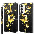 For Samsung Galaxy S23 5G 3D Painting Pattern TPU + PU Phone Case(Gold Butterfly)